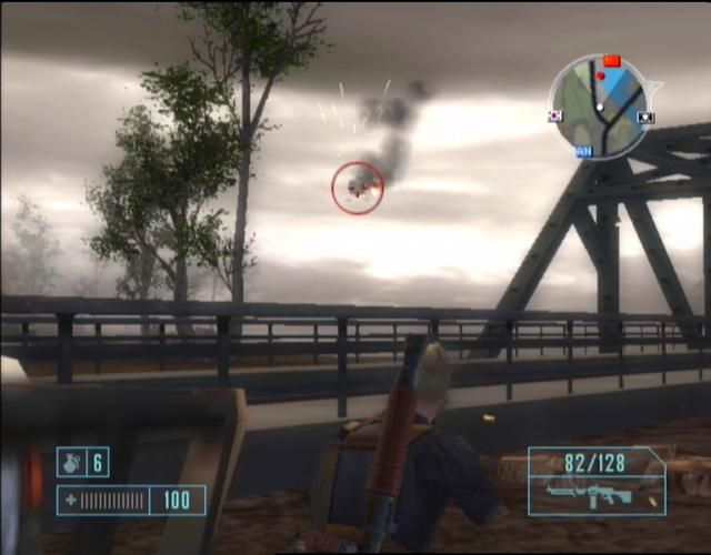 Mercenaries: Playground of Destruction (Xbox) screenshot: Choppers are deadly so need to be taken out quick.