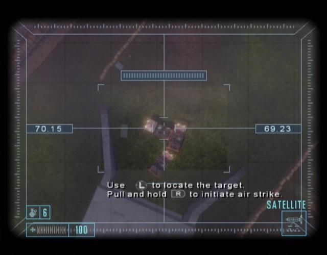 Mercenaries: Playground of Destruction (Xbox) screenshot: Satellite guidance is used on some strikes.