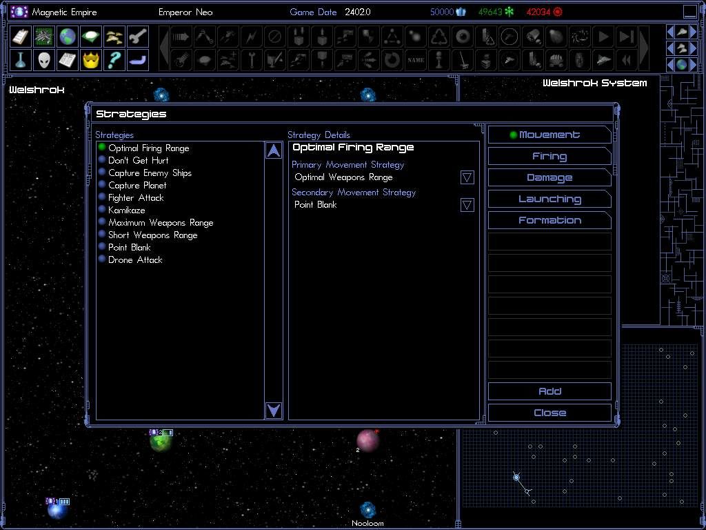 Space Empires IV (Windows) screenshot: You can customize battle strategies and have the computer fight for you.
