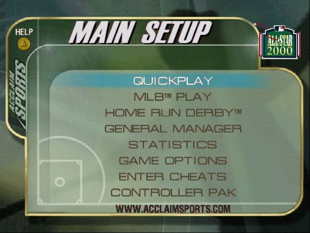 All-Star Baseball 2000 (Nintendo 64) screenshot: Menu screen.