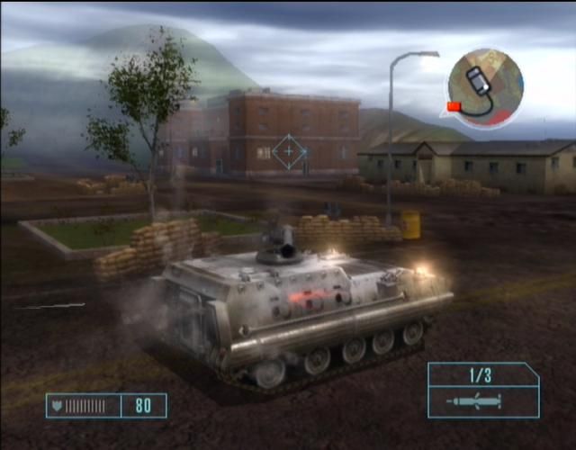 Mercenaries: Playground of Destruction (Xbox) screenshot: Tanks & A.P.Cs are impervious to bullets.