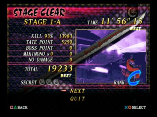 Shinobi (PlayStation 2) screenshot: End of level report card