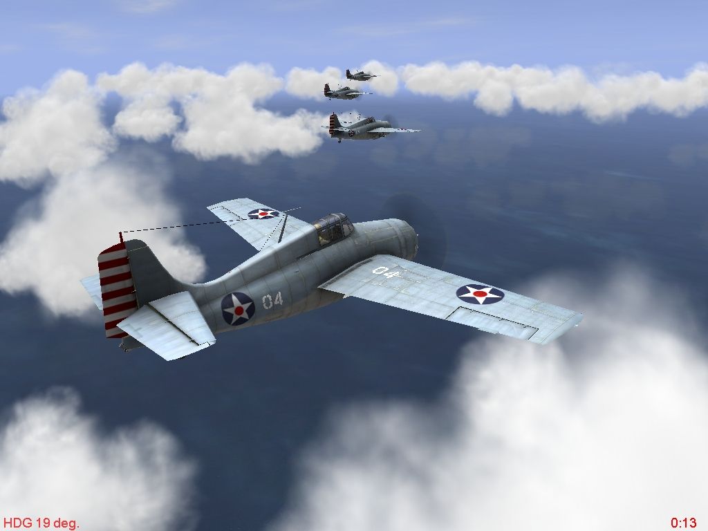 Pacific Fighters (Windows) screenshot: Four Wildcats on patrol