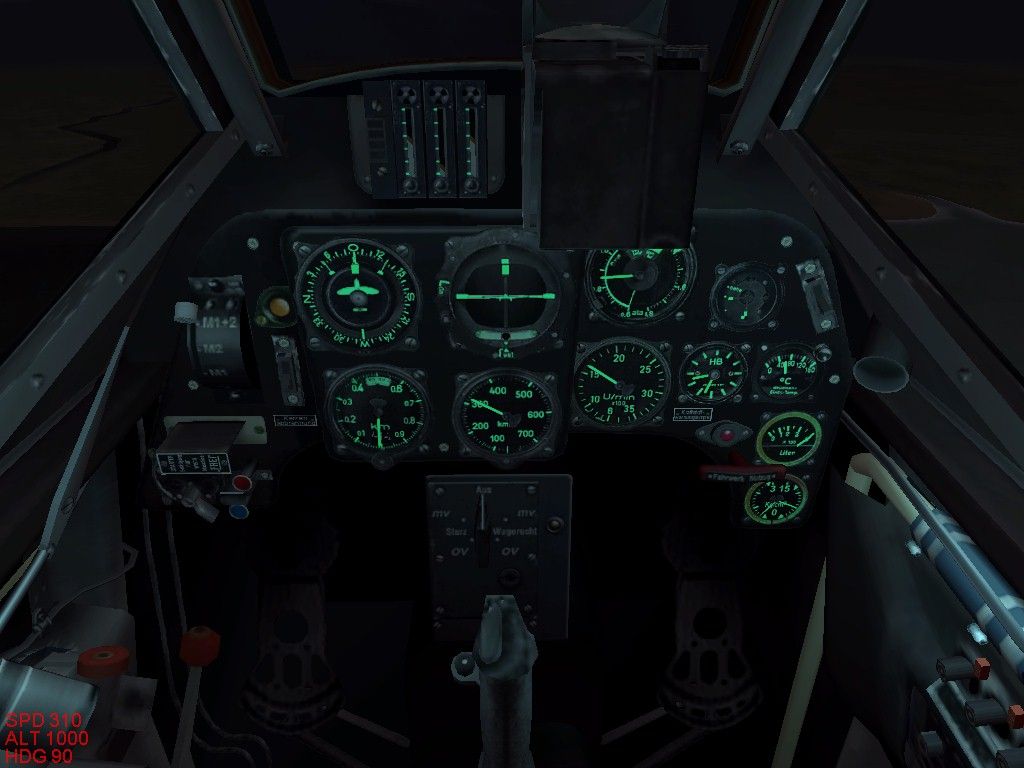 IL-2 Sturmovik: Forgotten Battles (Windows) screenshot: Bf-109 cockpit with the night lights on