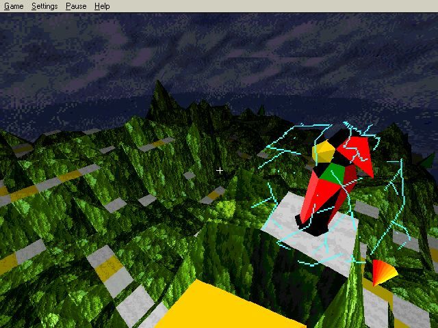 Sentry (Windows) screenshot: The top of the world. Absorb the Sentry, then take his place to win the level.