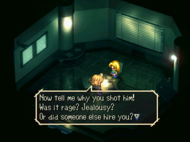 SaGa Frontier (PlayStation) screenshot: Emelia is falsely accused of murdering her fiancé.