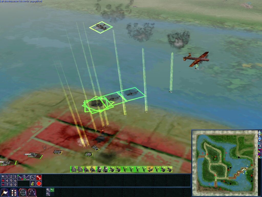 WarTorn (Windows) screenshot: Ouch! A Russian bomber drops its load on our army.