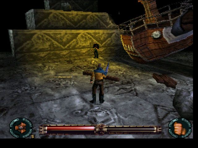 O.D.T.: Escape... or Die Trying (PlayStation) screenshot: Starting location, in front of the crashed airship.