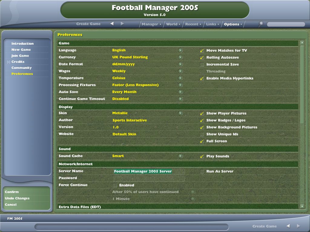 Worldwide Soccer Manager 2005 (Windows) screenshot: Preferences