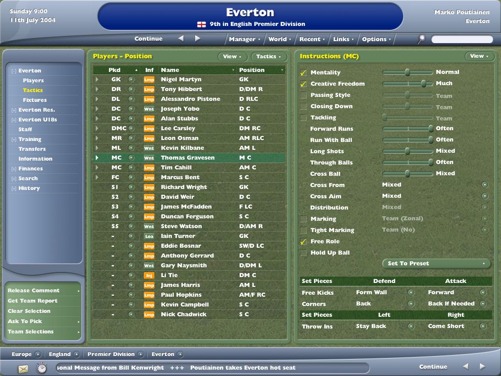 Worldwide Soccer Manager 2005 (Windows) screenshot: Fine tuning.