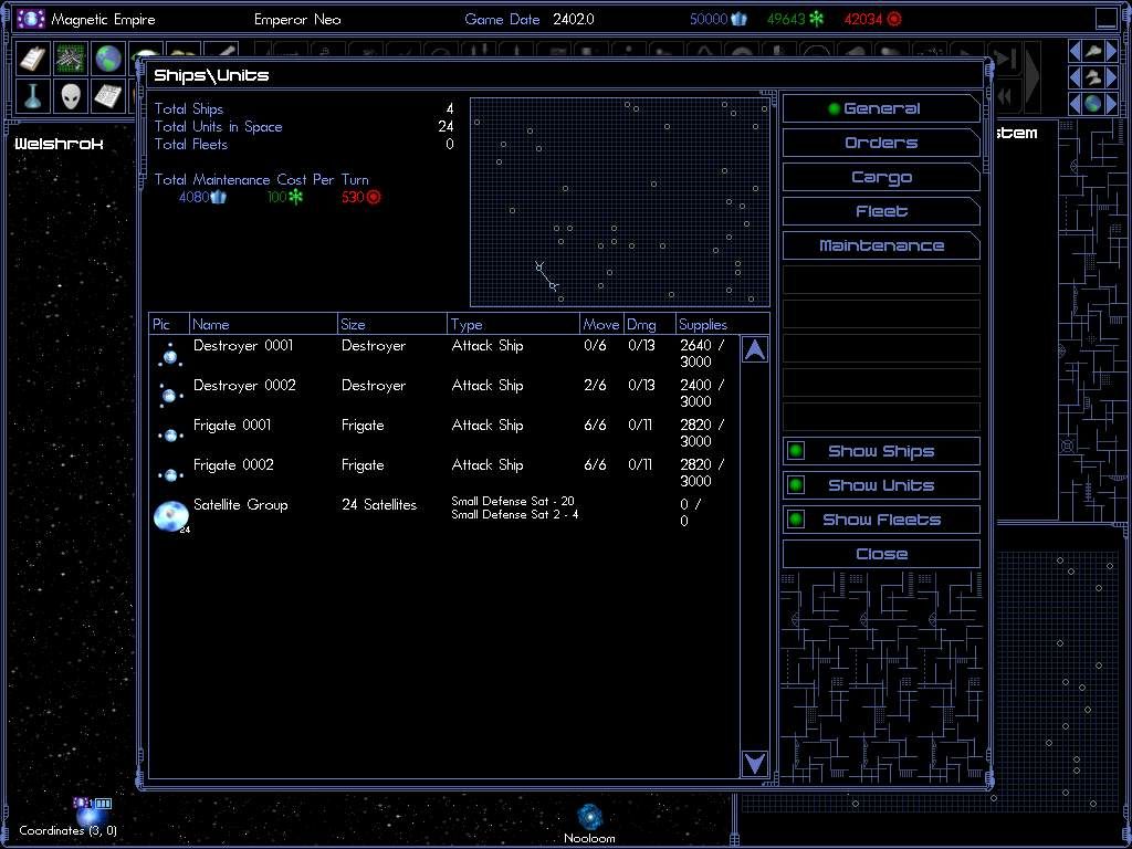 Space Empires IV (Windows) screenshot: Ships and unit list