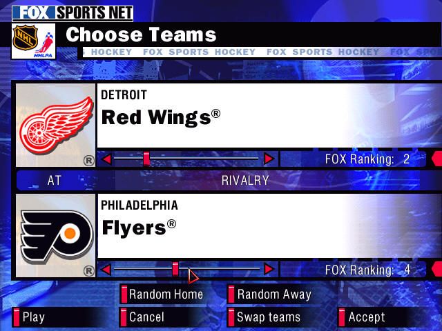 NHL Championship 2000 (Windows) screenshot: Selecting teams