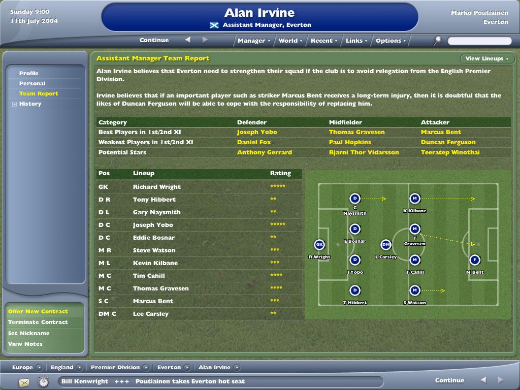 Worldwide Soccer Manager 2005 (Windows) screenshot: Let's see what the assistant manager thinks.