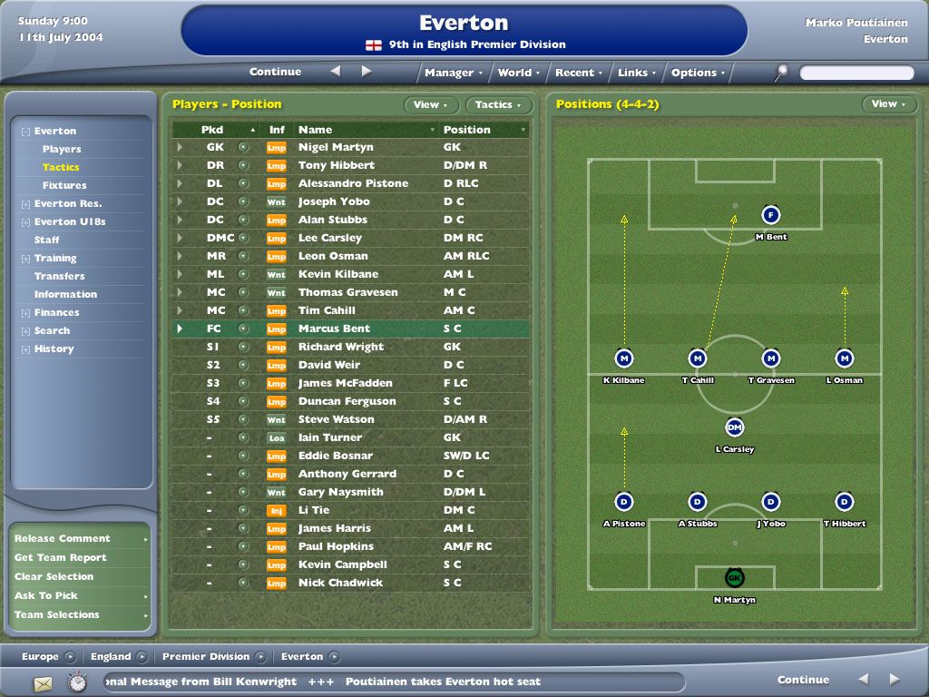 Worldwide Soccer Manager 2005 (Windows) screenshot: That was rubbish, this is the tactic for winners!