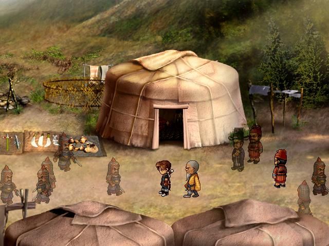 Xuan-Yuan Sword: Mists Beyond the Mountains (Windows) screenshot: This is a war camp, but the soldiers appear to be ghosts...