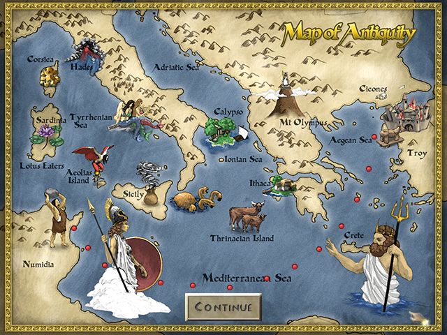 The Odyssey: Winds of Athena (Windows) screenshot: Follow Odysseus' voyage on the map