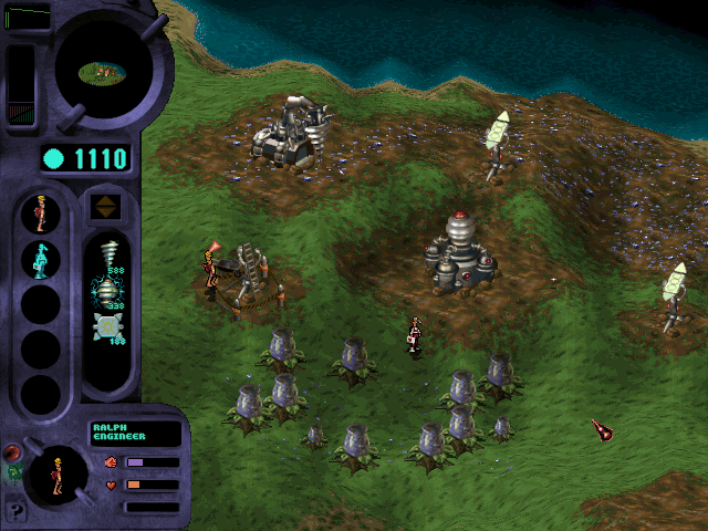 Genewars (DOS) screenshot: Building a base on the planet Exceland