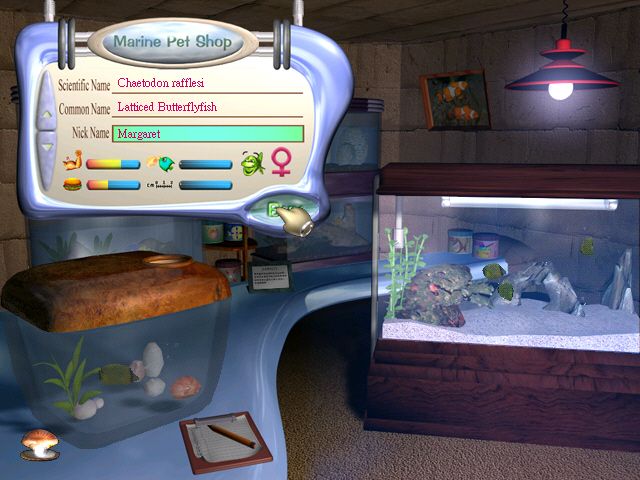 My Sim Aquarium (Windows) screenshot: Selecting fish to buy. No money is exchanged, so they're really free.