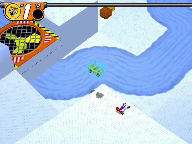 LEGO Stunt Rally (Windows) screenshot: Somebody shot me and transform me into ice cube