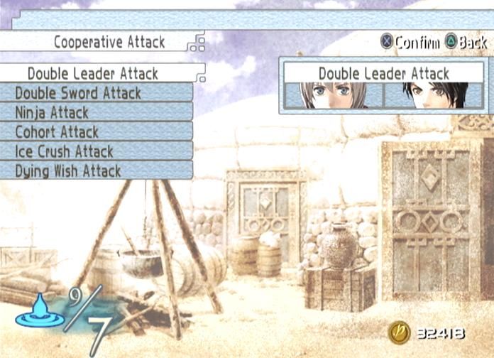 Suikoden Tactics (PlayStation 2) screenshot: A list of known combos so far