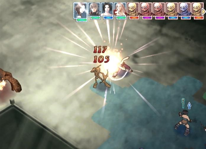 Suikoden Tactics (PlayStation 2) screenshot: Akhagi hits a skeleton