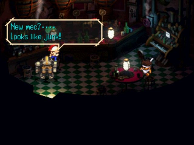 SaGa Frontier (PlayStation) screenshot: Inside a bar at the robot fighting arena.