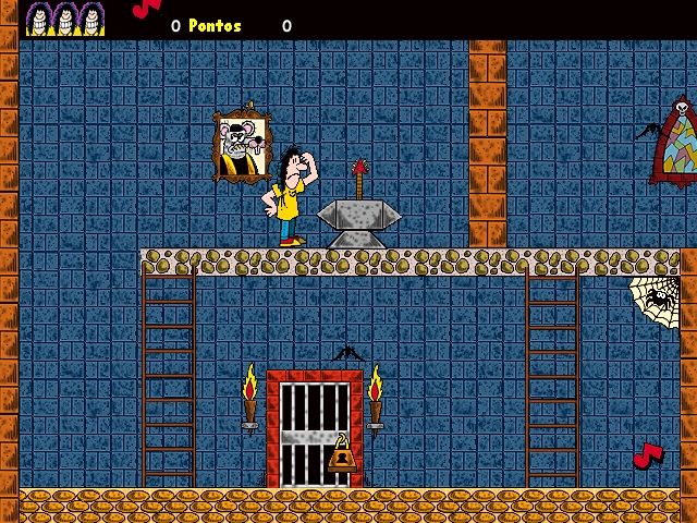 Roko-Loko no Castelo do Ratozinger (Windows) screenshot: Roko must get these guitars to open locked doors.