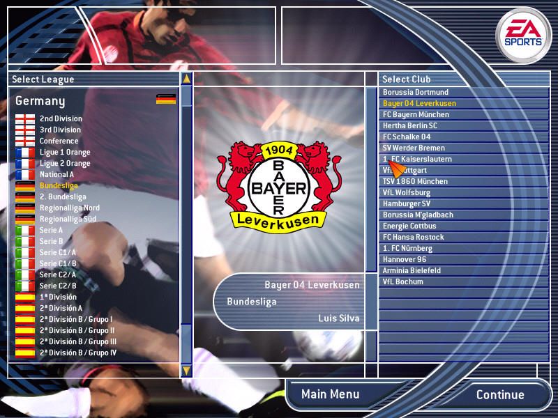 Total Club Manager 2003 (Windows) screenshot: Choosing a team