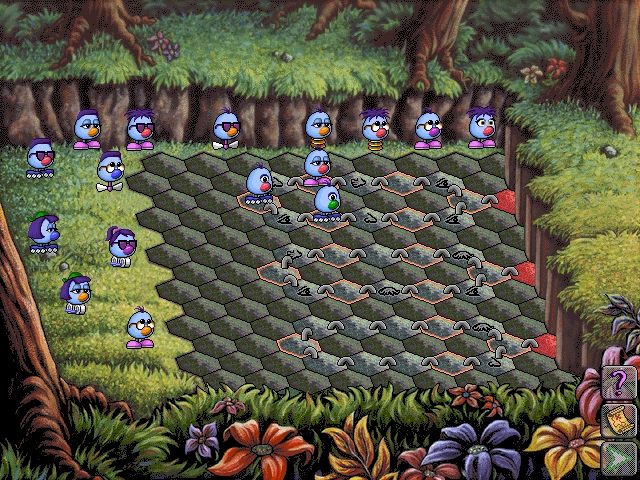 Logical Journey of the Zoombinis (Windows 3.x) screenshot: The Stone Rise puzzle in a higher level