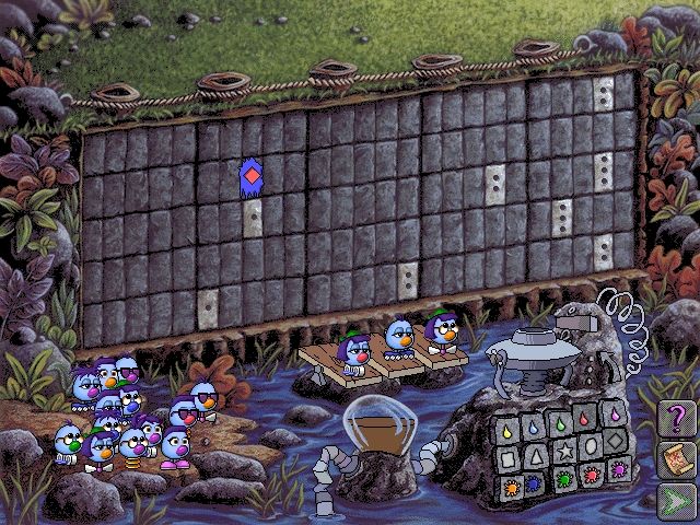 Logical Journey of the Zoombinis (Windows 3.x) screenshot: The Mudball Wall puzzle in a higher level