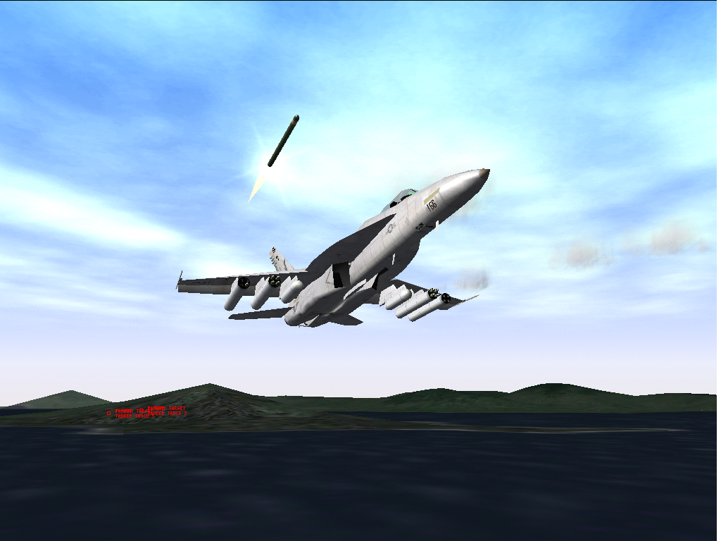 Jane's Combat Simulations: F/A-18 Simulator (Windows) screenshot: Rockets launching.
