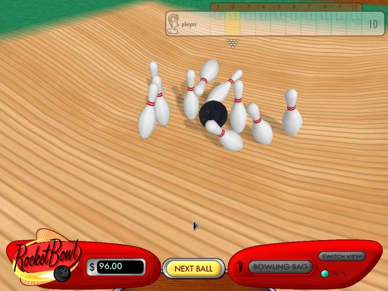 RocketBowl (Windows) screenshot: It is not wise to try next ball early, better wait until all pins are stopped moving