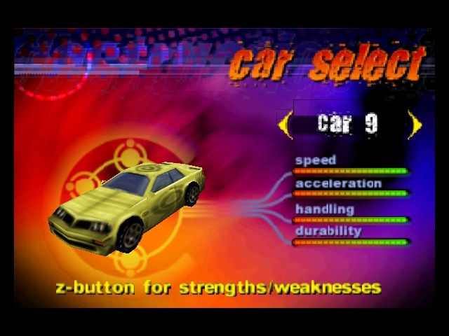 Destruction Derby 64 (Nintendo 64) screenshot: Choosing a car.