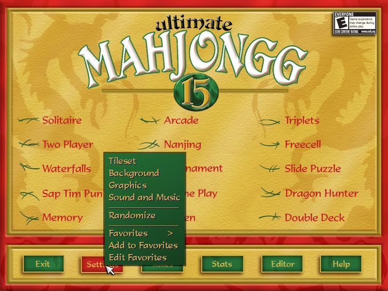 Ultimate Mahjongg 15 (Windows) screenshot: The settings menu allows the player to customise the look of the game.