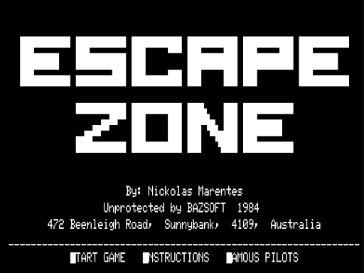 Escape Zone (TRS-80) screenshot: Title Screen