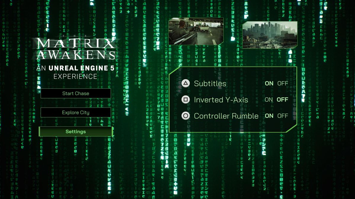 The Matrix Awakens (PlayStation 5) screenshot: Settings
