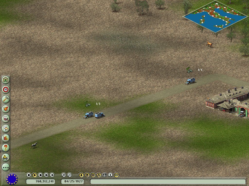 Transport Giant (Windows) screenshot: .. later, first trucks can replace the wear-off horses