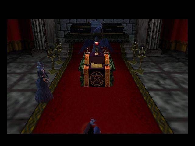 Castlevania: Legacy of Darkness (Nintendo 64) screenshot: Some strange ritual is going on, performed by no one less than The Death!