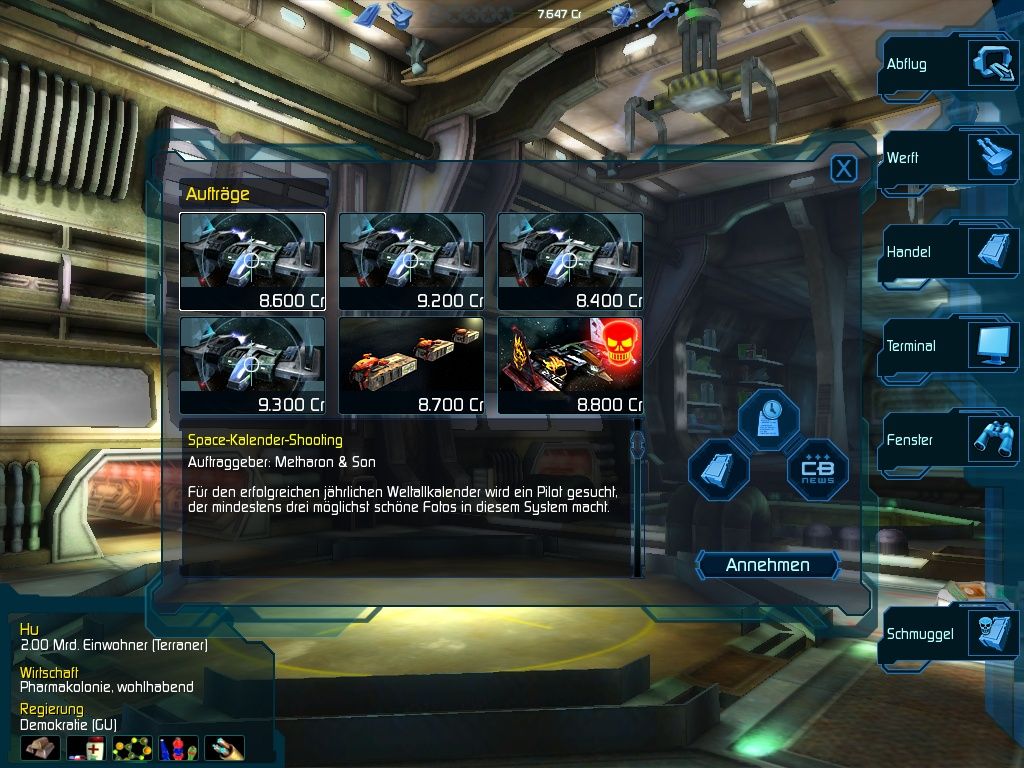 Darkstar One (Windows) screenshot: You may choose your next assignment.
