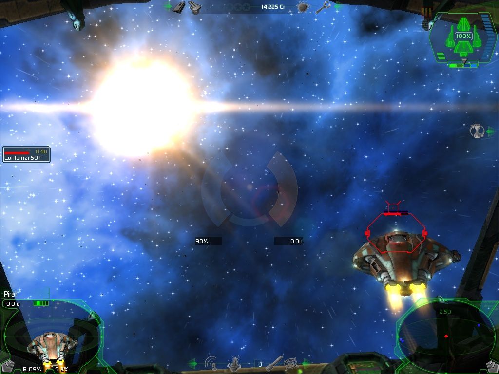 Darkstar One (Windows) screenshot: Protect the container from pirates.
