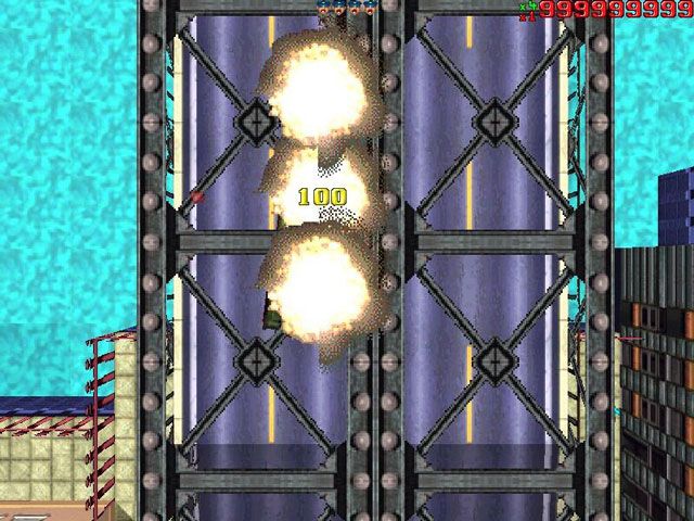 Grand Theft Auto (DOS) screenshot: Showdown on the bridge.