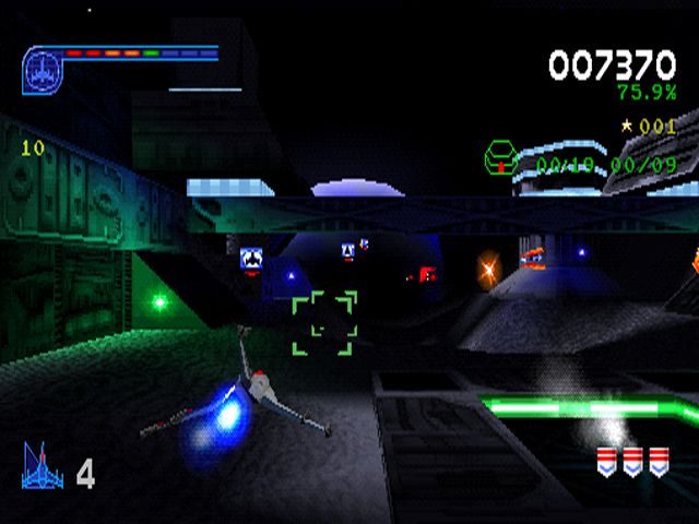 Galaga: Destination Earth (PlayStation) screenshot: Moon Level 3D - Hidden bonus going for the extra ships.