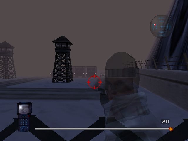 Mission: Impossible (Nintendo 64) screenshot: When aiming, your view will change to first person (cool, eh?)