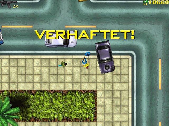 Grand Theft Auto (DOS) screenshot: Busted! (German)