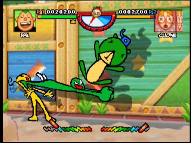 Rakugakids (Nintendo 64) screenshot: Mamezo's cape transforms into a copy of himself for a massive punch