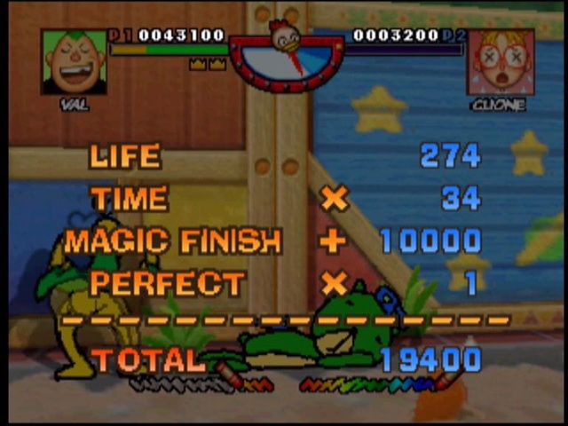 Rakugakids (Nintendo 64) screenshot: A 10000 point bonus for using Magic to finish off BearTank