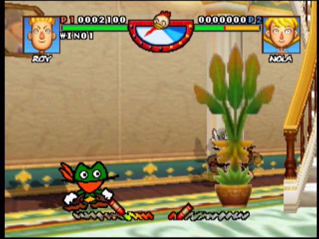 Rakugakids (Nintendo 64) screenshot: Cools.Roy ducks to protect himself