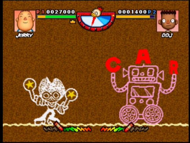 Rakugakids (Nintendo 64) screenshot: C.H.O.'s letters change depending on his actions