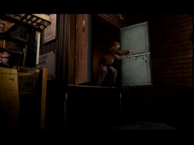 Resident Evil 3: Nemesis (Dreamcast) screenshot: Jill meets a human in a warehouse, who happens to be a real portrait of courage