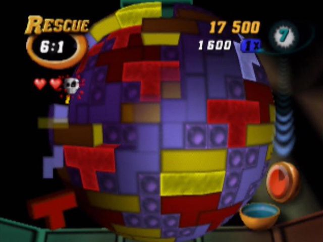 Tetrisphere (Nintendo 64) screenshot: An incorrectly placed piece makes you lose a heart